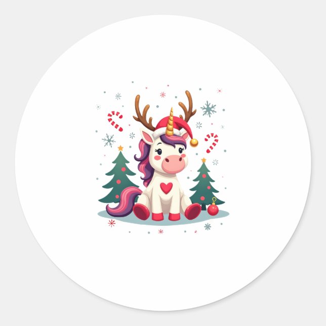 Cute Christmas Shirt Girls Women Xmas Unicorn Deer Runder Aufkleber (Vorderseite)