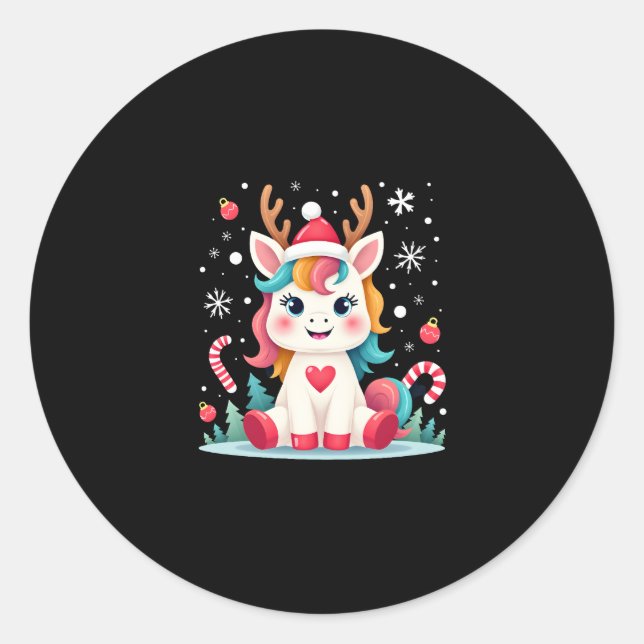 Cute Christmas Shirt Girls Women Xmas Unicorn Deer Runder Aufkleber (Vorderseite)