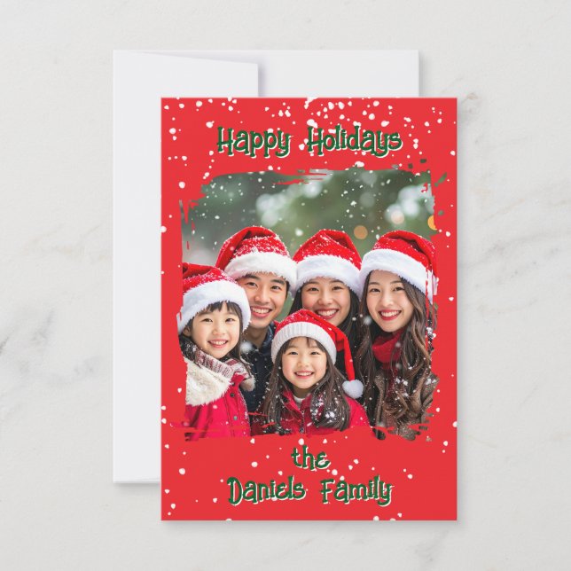Cute Christmas Snow Family  Photo Card Einladung (Vorderseite)