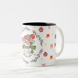 Cute Christmas Snowman Mug with Wreath  Zweifarbige Tasse