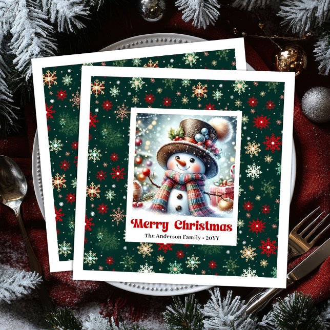 Cute Christmas Snowman Napkins Personalized Kids Serviette (Cute Christmas Snowman Napkins Personalized Watercolor Party

)