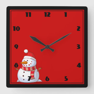 Cute Christmas Snowman Quadratische Wanduhr
