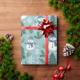 Cute Christmas Snowmen Pattern Wrapping Paper Roll Geschenkpapier