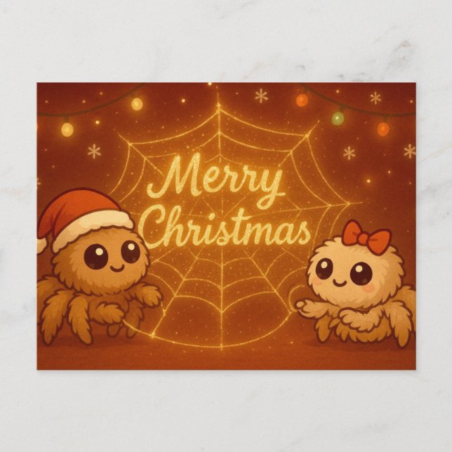 Cute Christmas Spider Couple Feiertagspostkarte (Vorderseite)