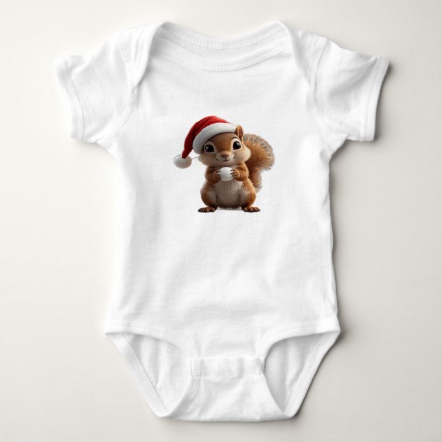 Cute Christmas Squirrel Baby Bodysuit Strampler (Vorderseite)