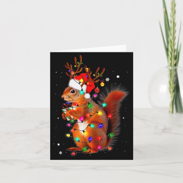 Cute Christmas Squirrel Lights Reindeer Xmas Holid Karte (Vorderseite)