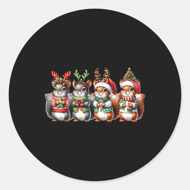 Cute Christmas Squirrels Lights Xmas Animal Squirr Runder Aufkleber (Vorderseite)