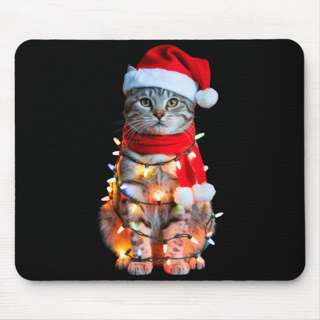 Cute Christmas Tabby Cat In Lights Santa Hat For K Mousepad (Vorne)