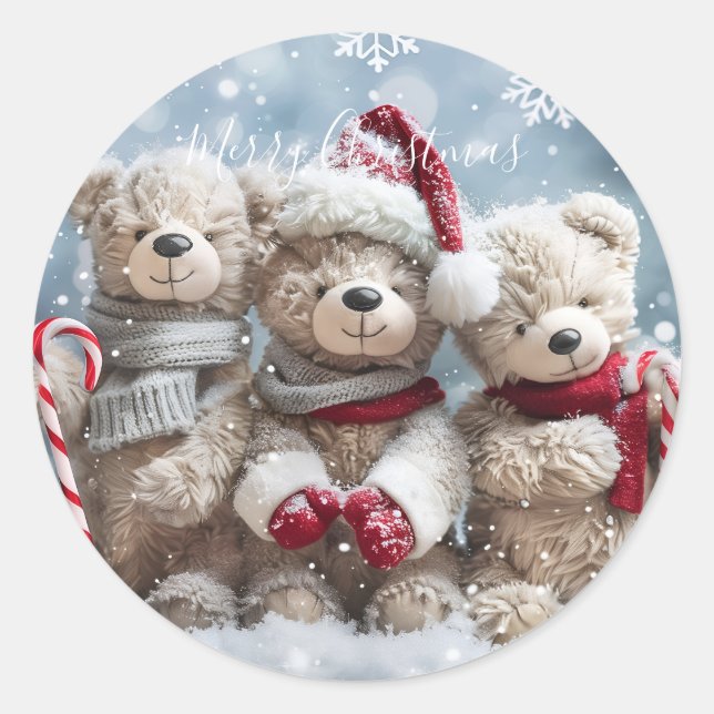 Cute Christmas Teddy Bear Sticker (Vorderseite)