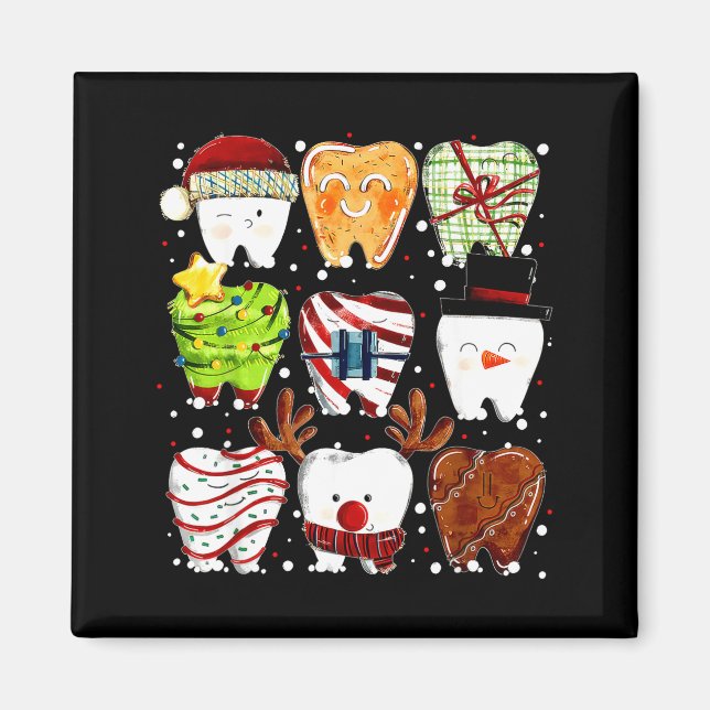 Cute Christmas Teeth Funny Christmas Dentist Denta Magnet (Vorne)