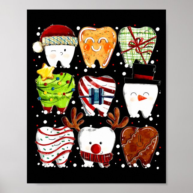 Cute Christmas Teeth Funny Christmas Dentist Denta Poster (Vorne)