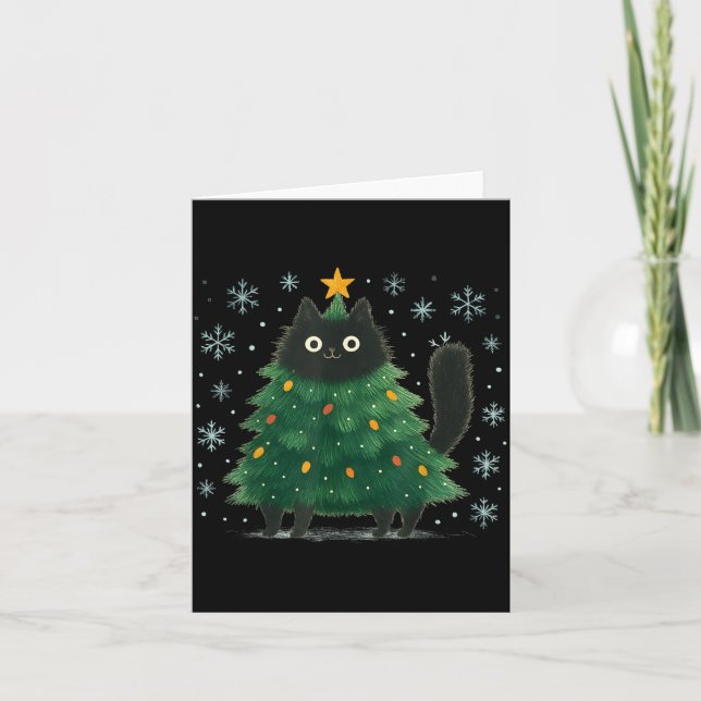Cute Christmas Tree Cat Funny Holiday Snowflake  Karte (Vorderseite)