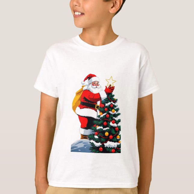 Cute Christmas Tree Decorating Cartoon Kids Tshirt (Vorderseite)