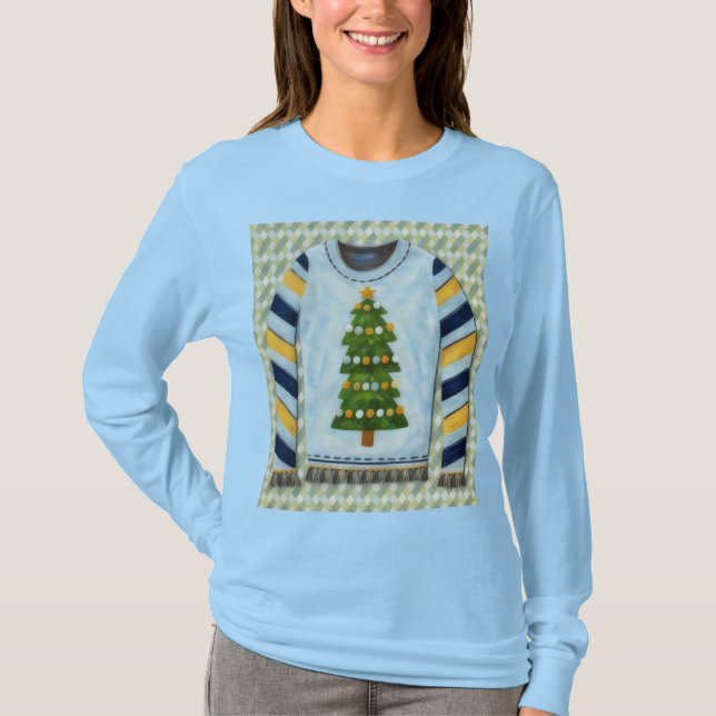 Cute Christmas Tree Ugly Sweater Art on T-Shirt (Vorderseite)