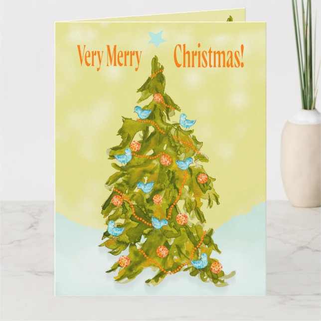 Cute Christmas Tree with Blue Birds Karte (Vorderseite)