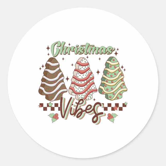 Cute Christmas Vibes Tree Cake Modern Holiday  Runder Aufkleber (Vorderseite)