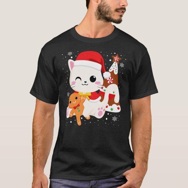 Cute Christmas White Cat Gingerbread Xmas Kittens  T-Shirt (Vorderseite)