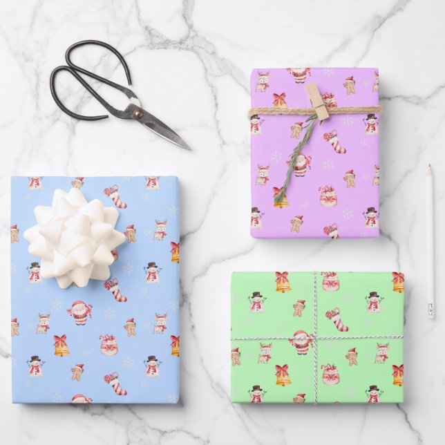 Cute Christmas Wrapping Paper Set Geschenkpapier Set (Vorderseite)