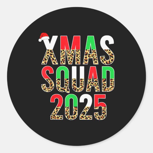 Cute Christmas Xmas Squad 2025 Leopard Print Famil Runder Aufkleber (Vorderseite)