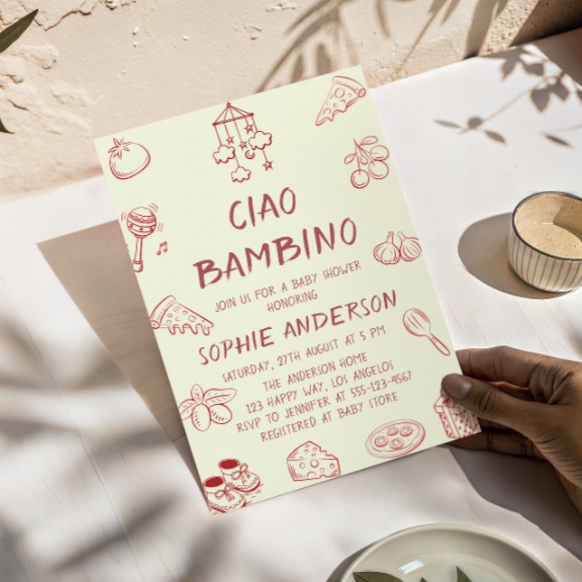 Cute Ciao Bambino Cream Italian Baby Shower Einladung (Von Creator hochgeladen)