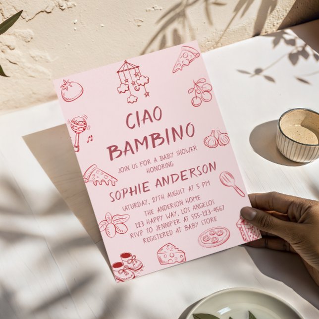 Cute Ciao Bambino Pink Italian Baby Shower Einladung (Von Creator hochgeladen)