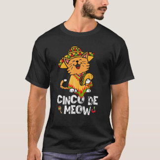 Cute Cinco De Meow Poncho Sombrero Mexican Cat Cin T-Shirt