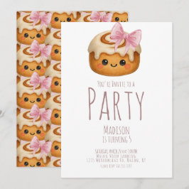 Cute Cinnamon Roll Bun Girl Birthday Party Einladung