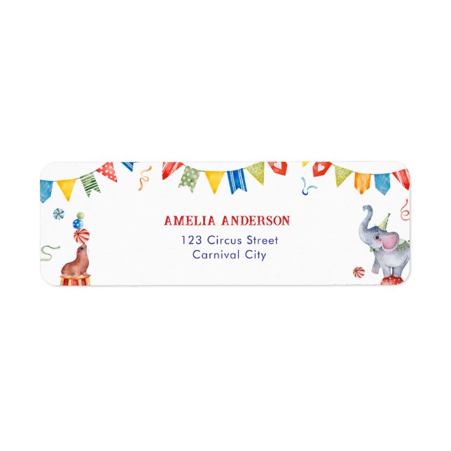 Cute Circus Animals Carnival Address Label (Vorne)