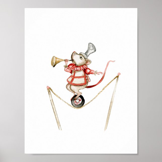 Cute Circus Mouse With Trumpet Carnival Nursery Poster (Vorne)