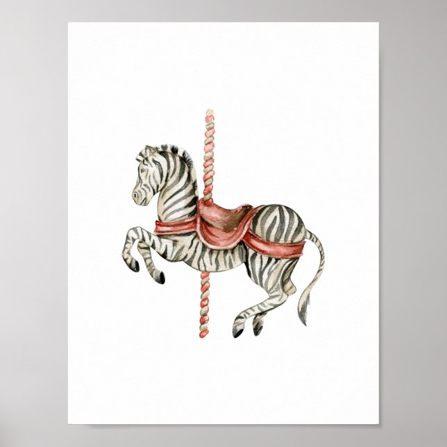 Cute Circus Zebra Carousel Carnival Nursery Poster (Vorne)