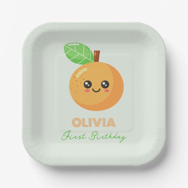 Cute Citrus Orange 1st Birthday Paper Plates Pappteller (Vorderseite)