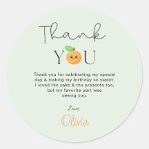 Cute Citrus Orange 1st Birthday Thank You Gift