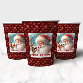 Cute Classic Santa and Rudolph Holiday Paper Cups Pappbecher