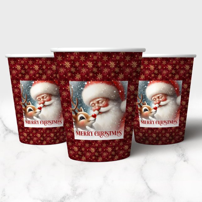 Cute Classic Santa Rudolph Funny Holiday Party Cup Pappbecher (Cute Classic Santa Rudolph Funny Holiday Party Cups)