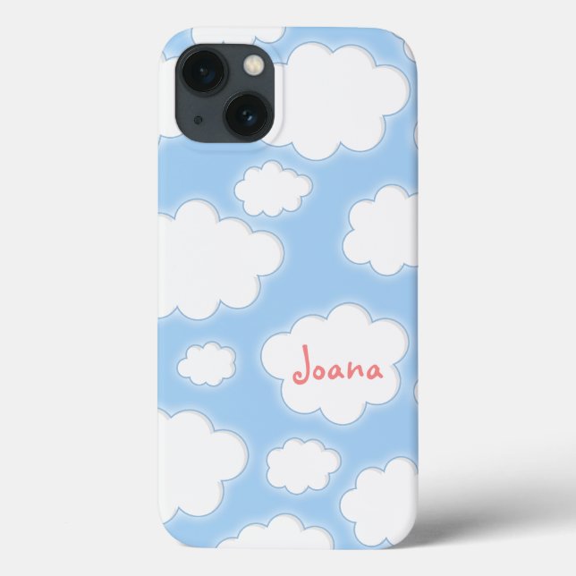 Cute Clouds Pattern Blue Pink Personalized Name Case-Mate iPhone Hülle (Rückseite)
