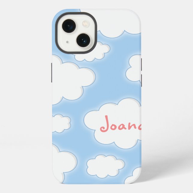 Cute Clouds Pattern Blue Pink Personalized Name iPhone Hülle (Rückseite)
