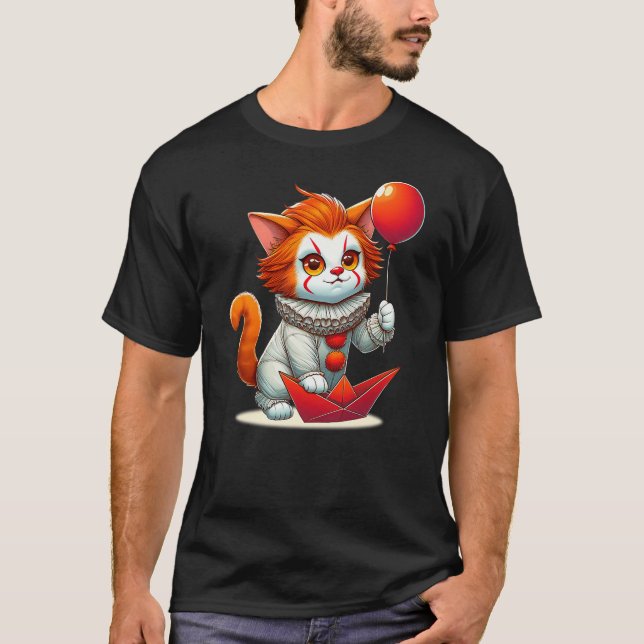 Cute Clown Cat Funny Halloween Cat Lover Party T-Shirt (Vorderseite)
