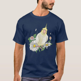 Cute Cockatiel Floral Illustration T-Shirt