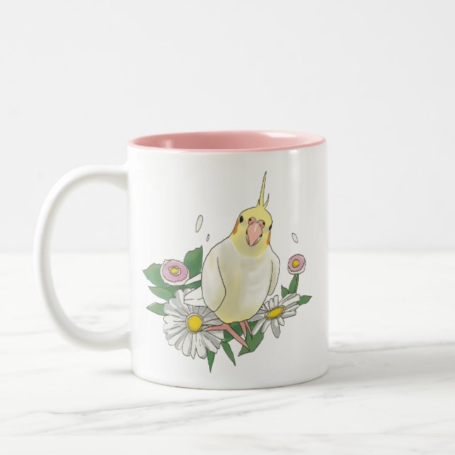 Cute Cockatiel Floral Zweifarbige Tasse (Links)