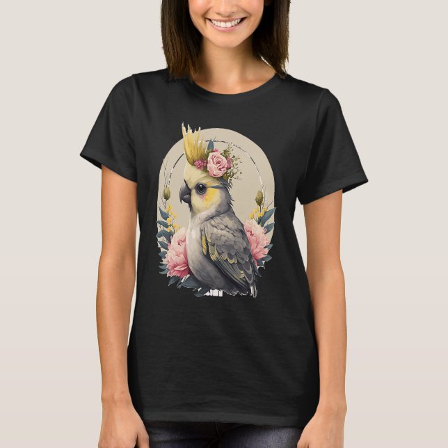 Cute Cockatiel Parrot Bird Flower Crown Pet Birds T-Shirt (Vorderseite)