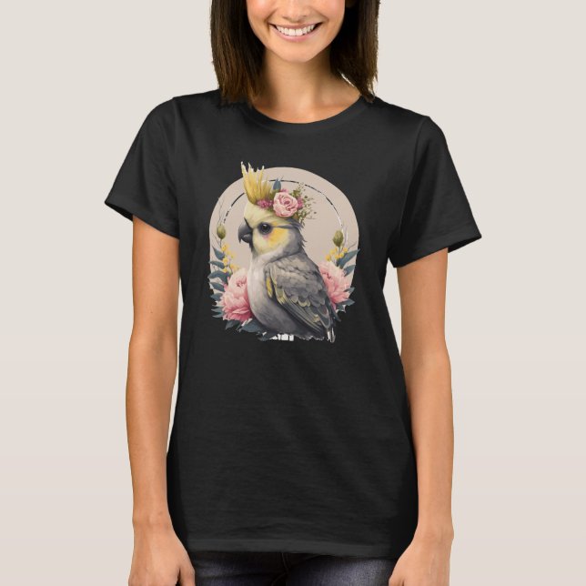 Cute Cockatiel Parrot Bird Flower Crown Pet Birds T-Shirt (Vorderseite)