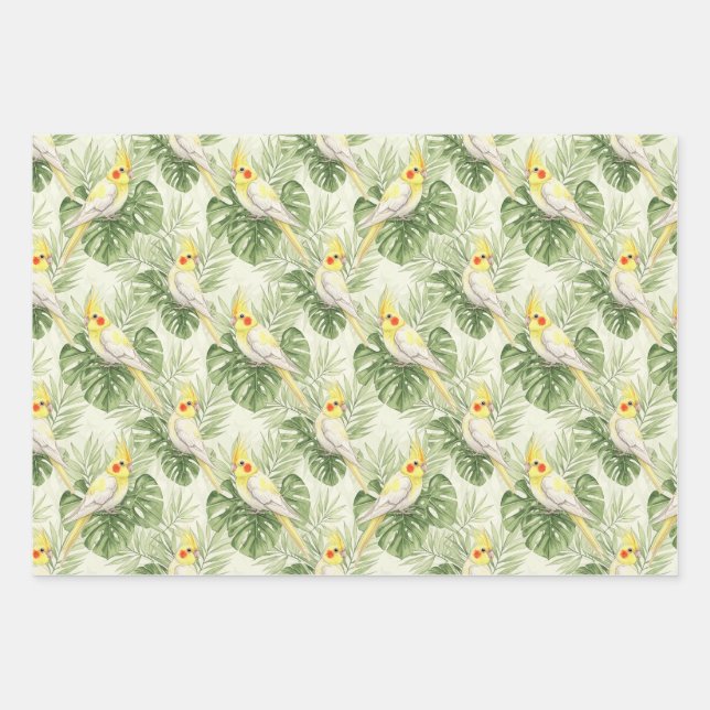 Cute Cockatiel with Tropical Plants Pet Bird Lover Geschenkpapier Set (Vorderseite 3)