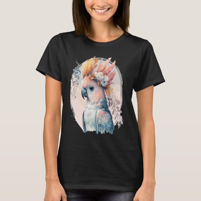 Cute Cockatoo Parrot Bird Flower Crown Pet Birds T-Shirt (Vorderseite)