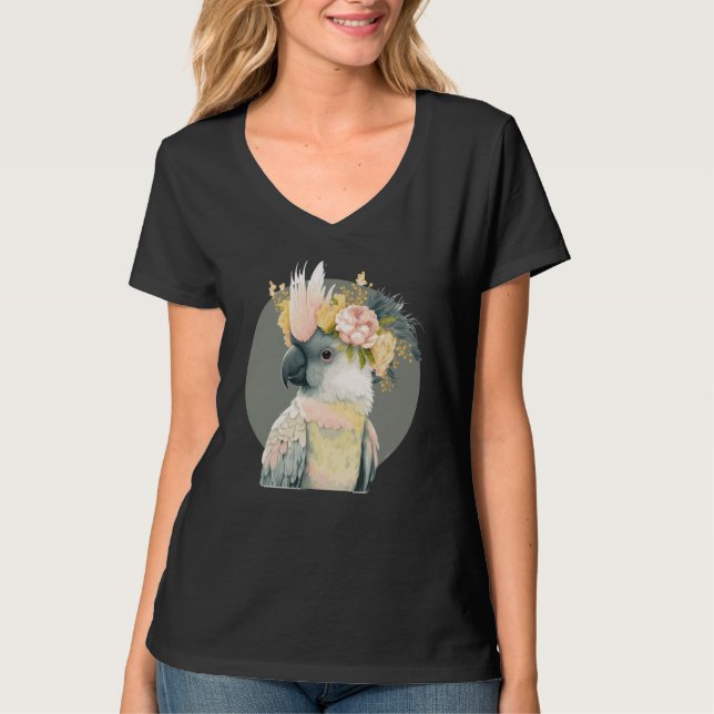 Cute Cockatoo Parrot Bird Flower Crown Pet Birds T-Shirt (Vorderseite)