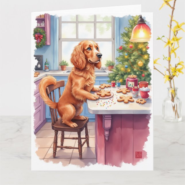 Cute Cocker Spaniel Gingerbread Baking Christmas Karte (Gelbe Blume)