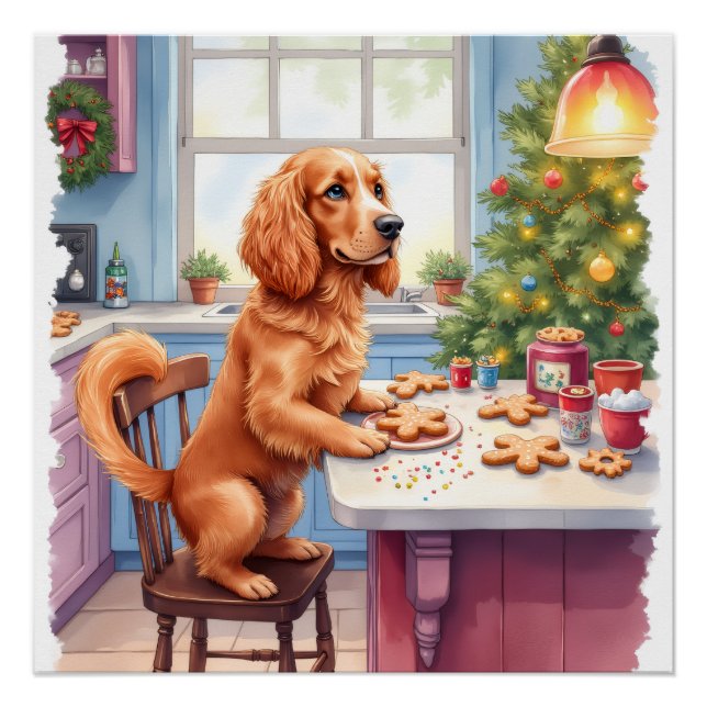 Cute Cocker Spaniel Gingerbread Baking Christmas Poster (Vorderseite)