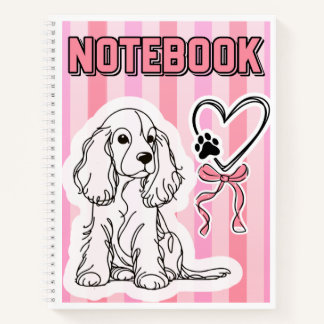 Cute Cocker Spaniel Puppy Pink Striped Notebook Notizbuch