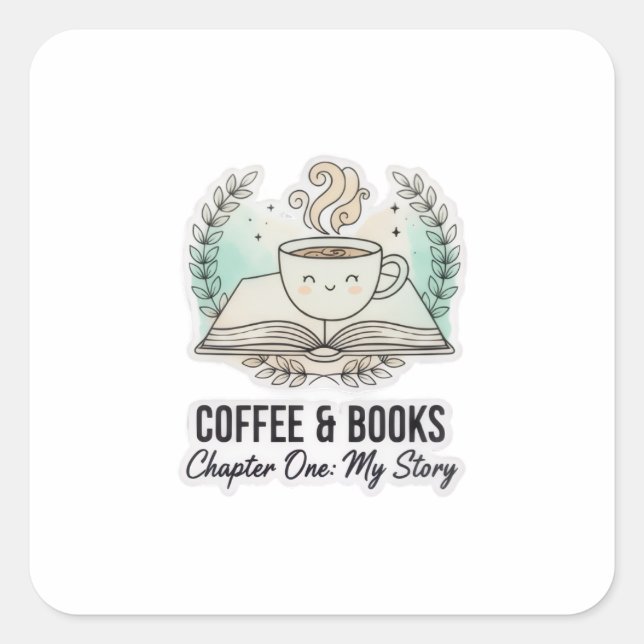 Cute Coffee & Books Sticker – Book Lover Aesthetic (Vorderseite)