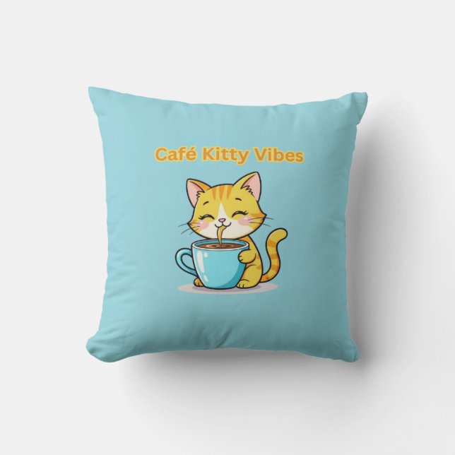**Cute Coffee Cat – Adorable Cat Drinking Coffee I Kissen (Vorderseite)