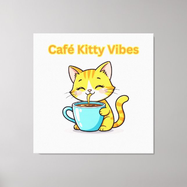 **Cute Coffee Cat – Adorable Cat Drinking Coffee I Leinwanddruck (Vorderseite)